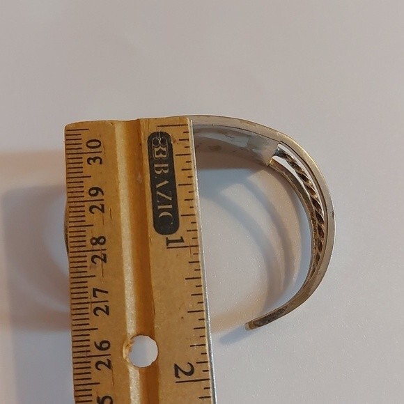 Vintage Alpaca Mexico Abalone MOP Faux Onyx Inlay Open Cuff Bracelet - Picture 7 of 9